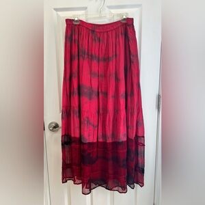 A People United Long Red Tie-Dye Skirt Cotton with Silk Trim Size Large